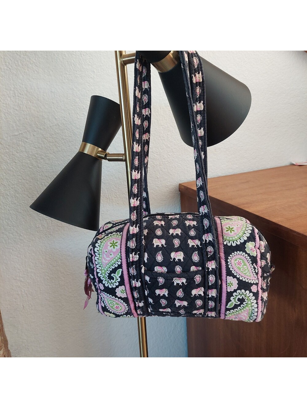 Vera Bradley Pink Elephants Small Duffel Bag Retired 2007 Quilted Travel Purse